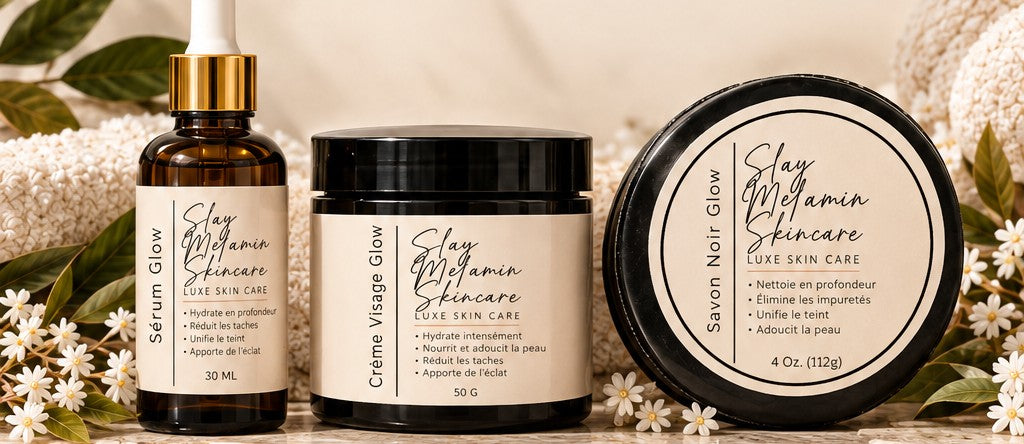Sérum Glow, Crème Visage Glow et Savon Noir Glow